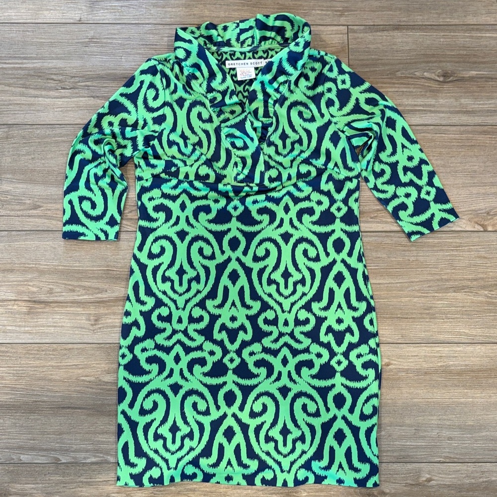 Gretchen Scott Designs Vibrant Green and Navy Dress